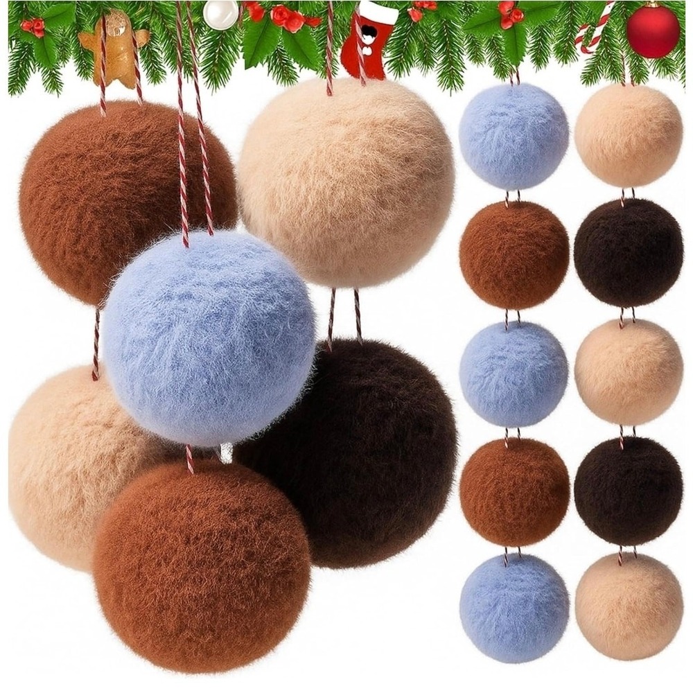 Mindsoft 20pc Boho Fuzz Pom Pom Christmas Garland Brown Felt Ball Ornaments S2